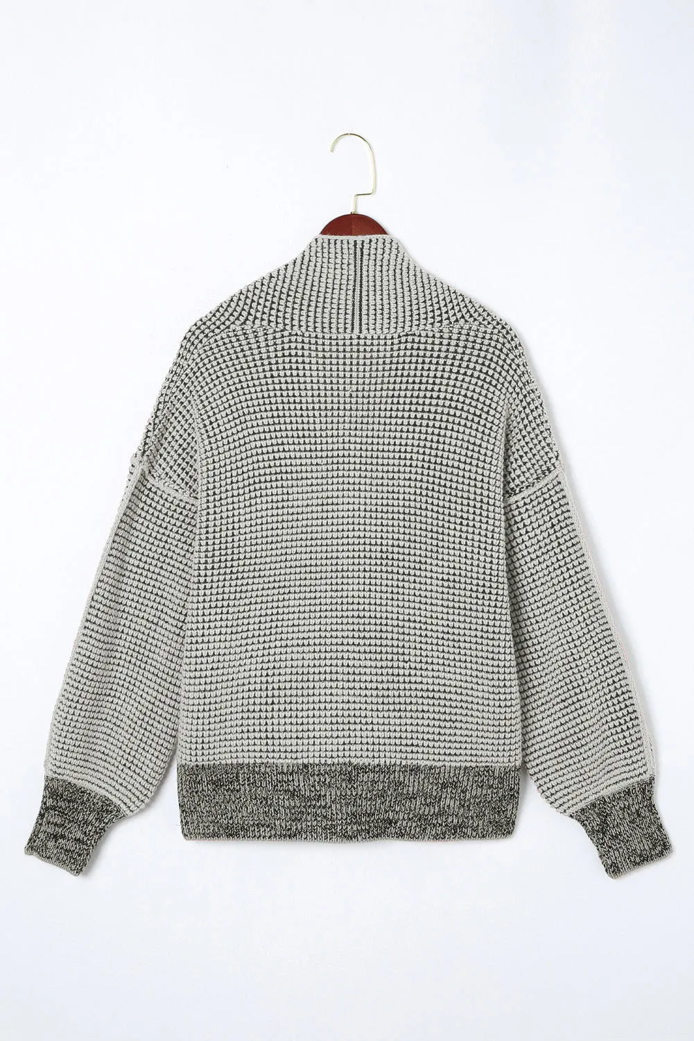 Gray Chunky Waffle Knit Oversized Collar Cardigan