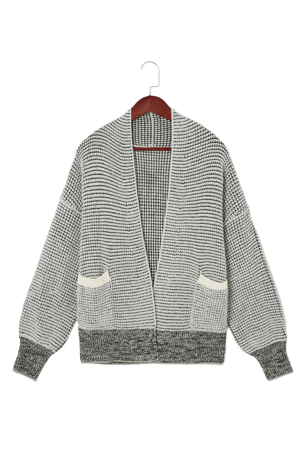 Gray Chunky Waffle Knit Oversized Collar Cardigan