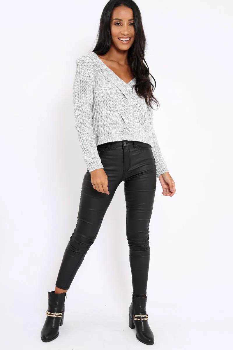 Grey Chunky Twist Knit Jumper - Loren