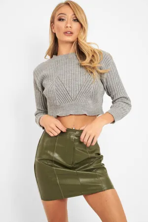 Grey Knit Detail Crop Jumper - Kiana