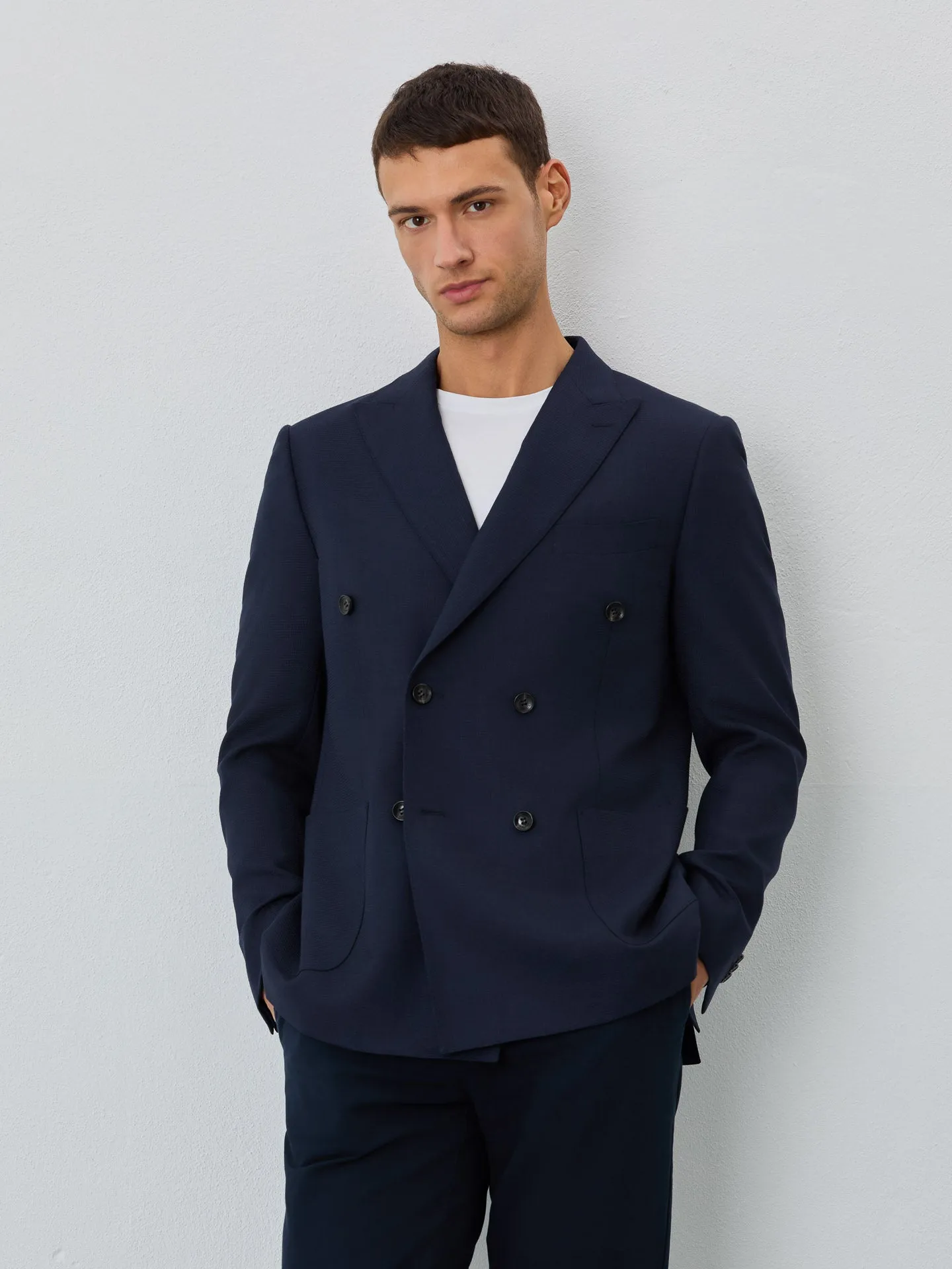 Half-canvas Blazer With Patch Pockets In Wool Blend