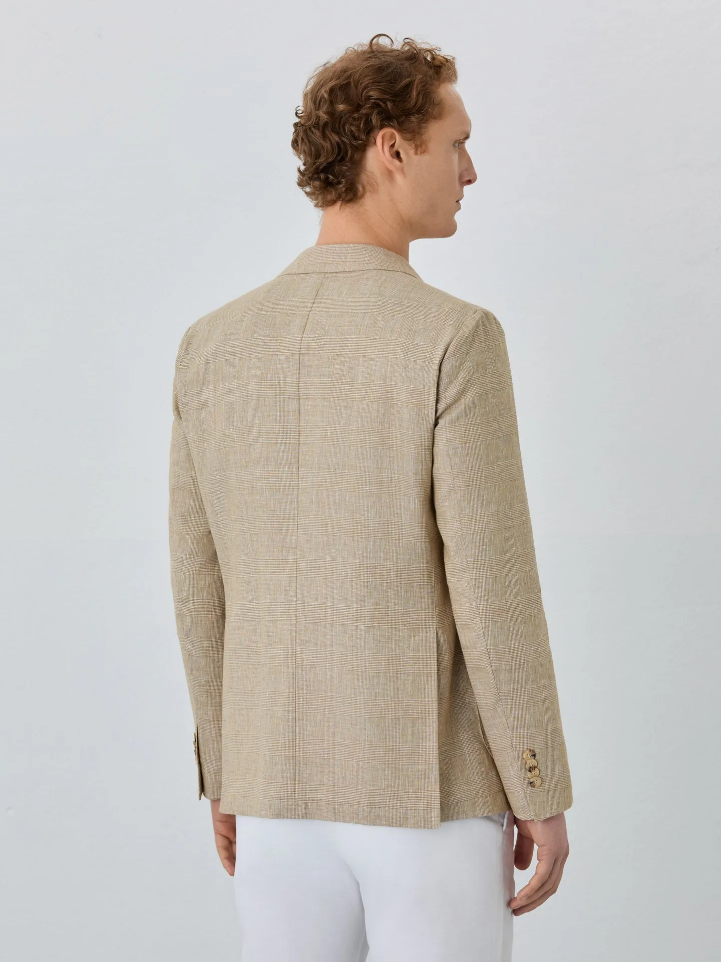 Half-Canvas Prince Of Wales Blazer In Linen Blend