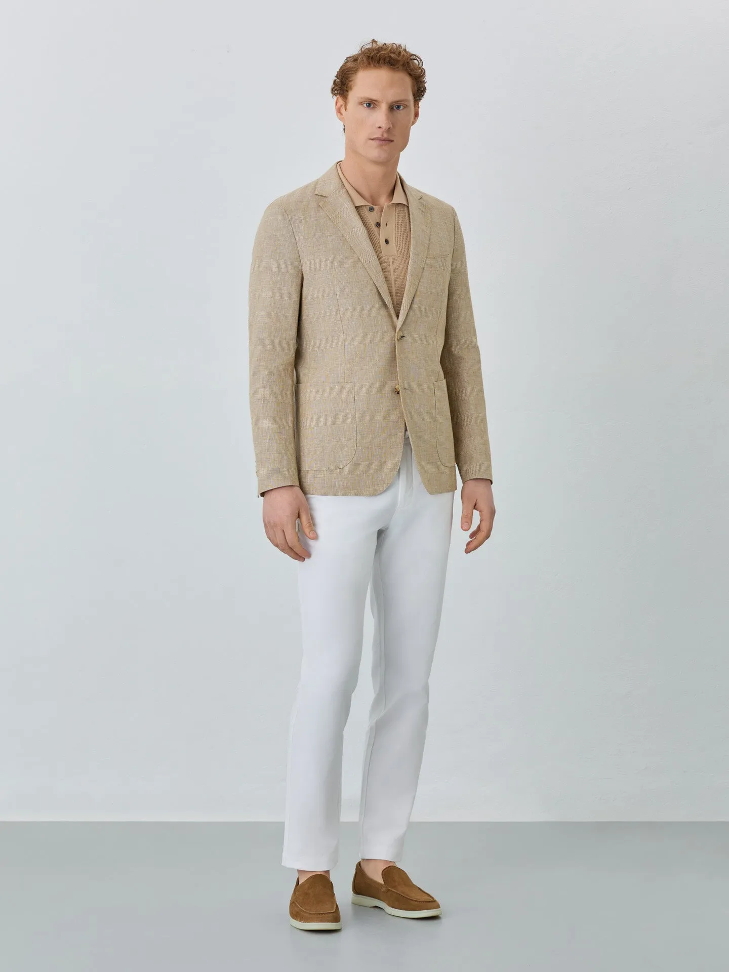 Half-Canvas Prince Of Wales Blazer In Linen Blend