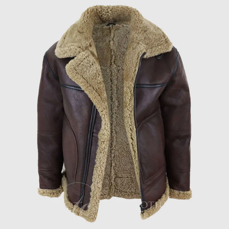 High Quality Men's Shearling Sheepskin Flying Jacket