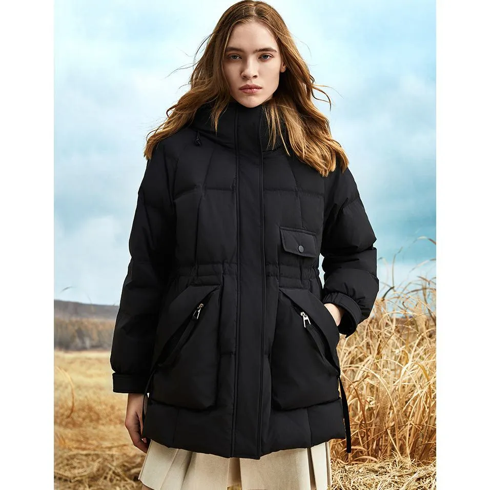 Hooded Cinched Waist Down Jacket