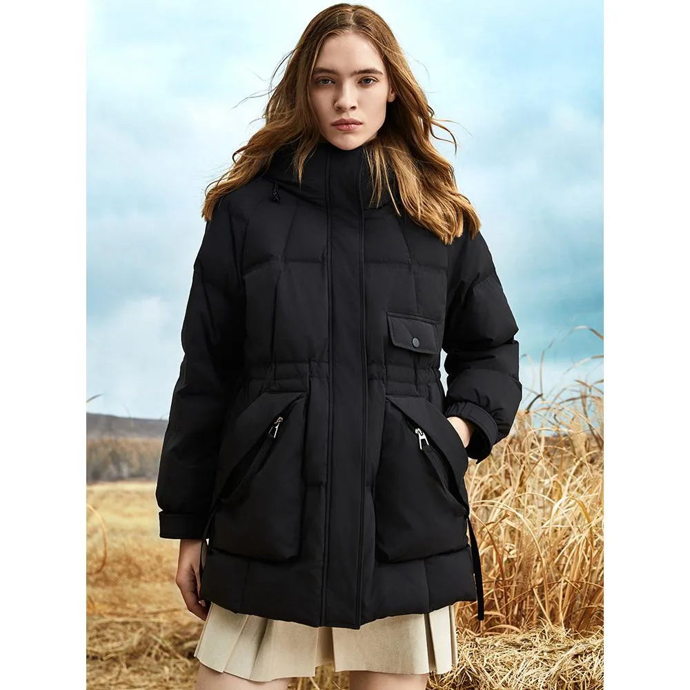 Hooded Cinched Waist Down Jacket