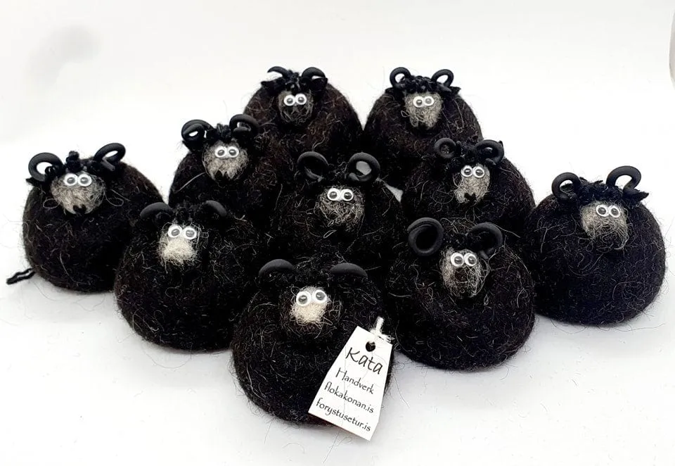 Icelandic Felted Wool Sheep Ornament - Black