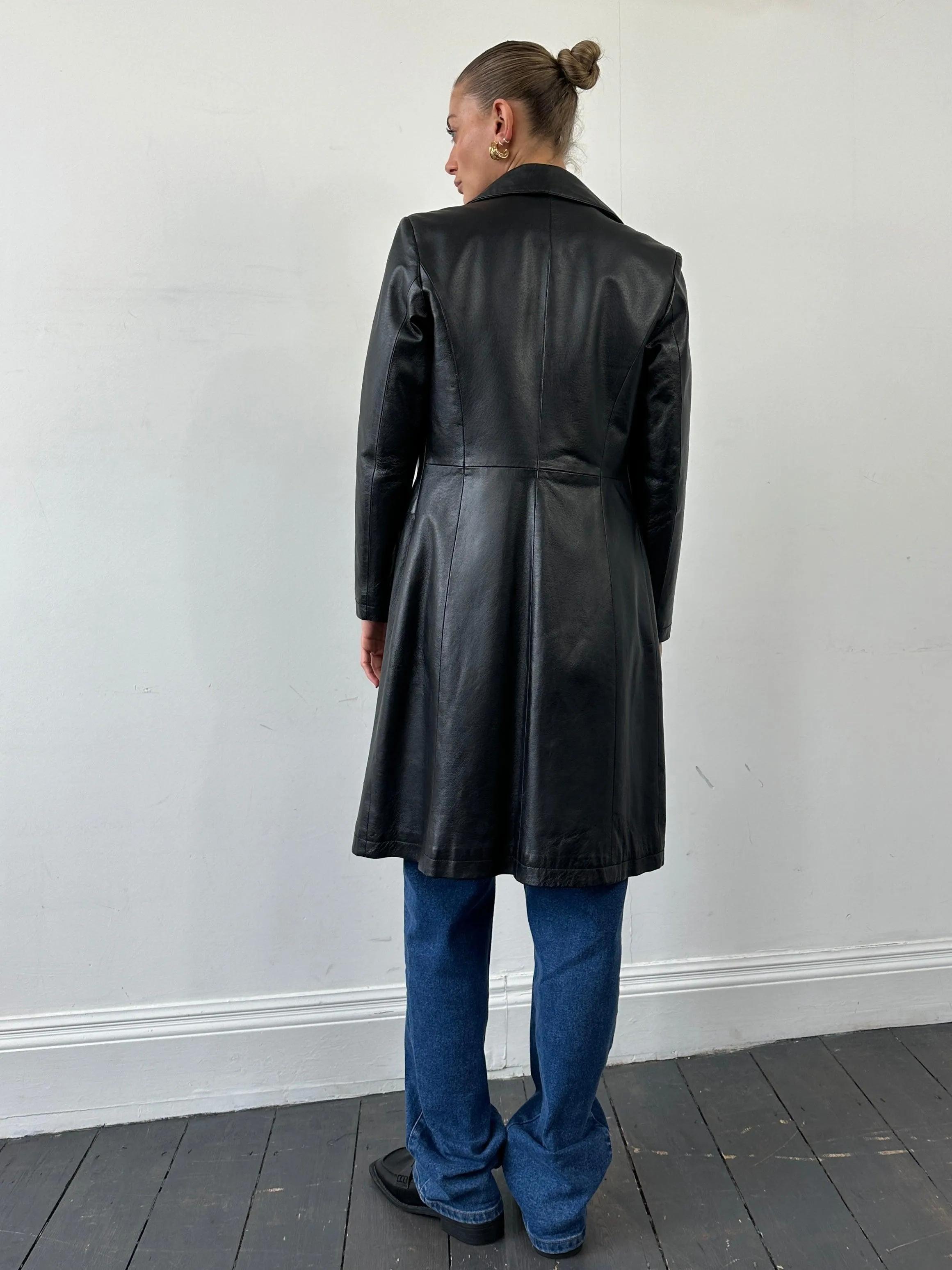 Italian Vintage Single Breasted Leather Trench Coat - S