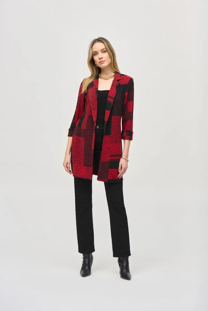 Joseph Ribkoff Black/Red Geometric Longline Blazer Jacket 243309