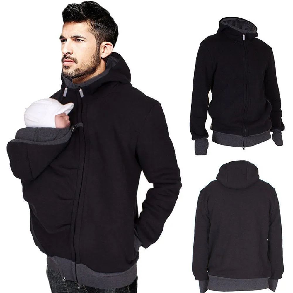 Kangaroo Men Dad Baby Carrier Coat Hoodie Jacket Hooded Sweater