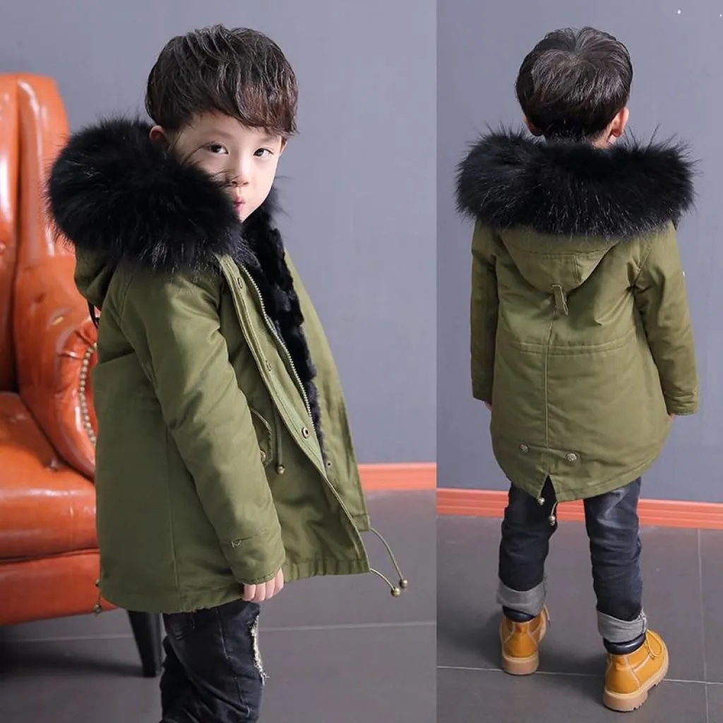 Kids Green Parka - Black Fur