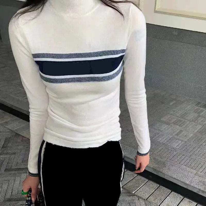 Lady Tops Wool Sweater Woman Knits Shirts Cardigan Zipper Neck High Adjust Embroidery Red Letter Striped Necks Casual Top Asian Size S-L