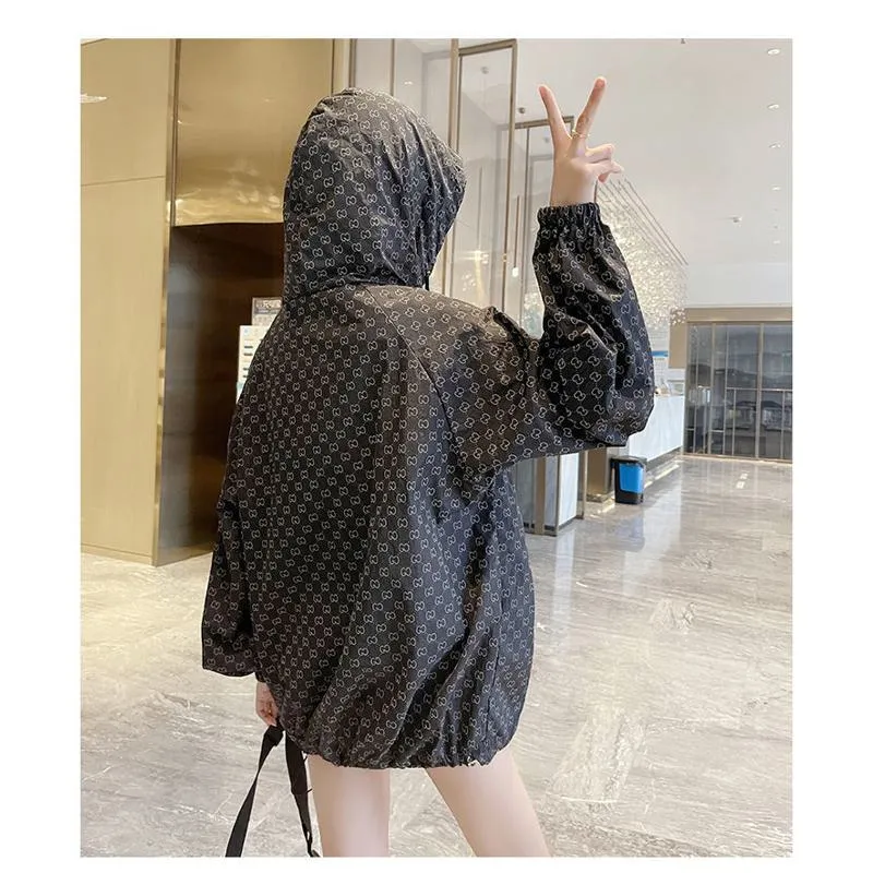 Loose Fit Printed Reflective UV-Protective Hooded Windbreaker