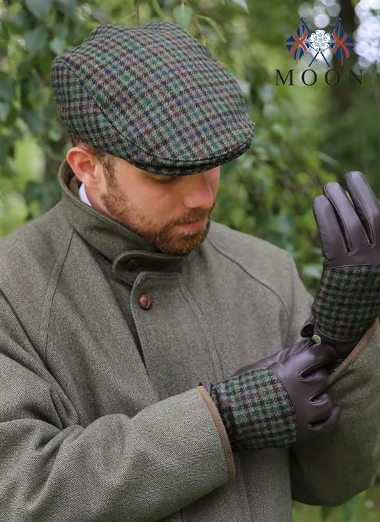 Men's Abraham Moon Dogtooth Check Tweed Flat Cap