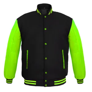 Men's Varsity Jackets Genuine Leather Sleeve And Wool Body Black/Green