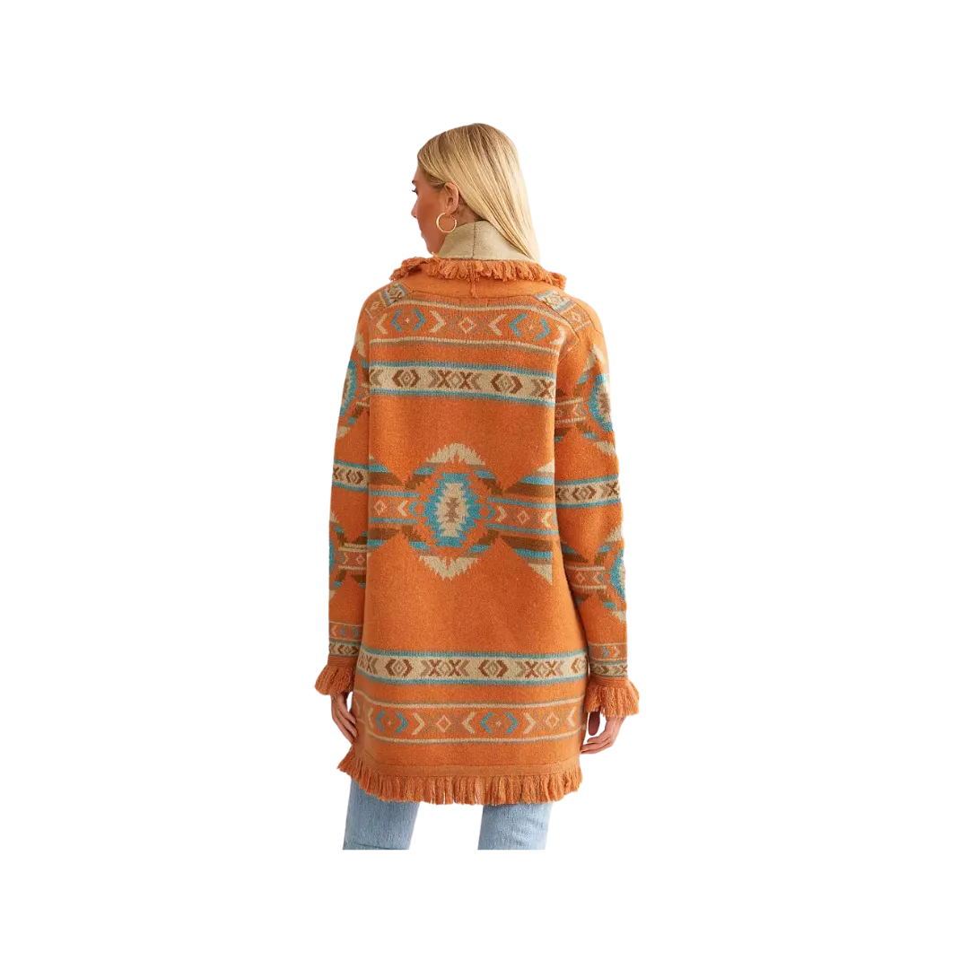 Miss Me Women's Aztec Print Sweater Orange Multi Cardigan