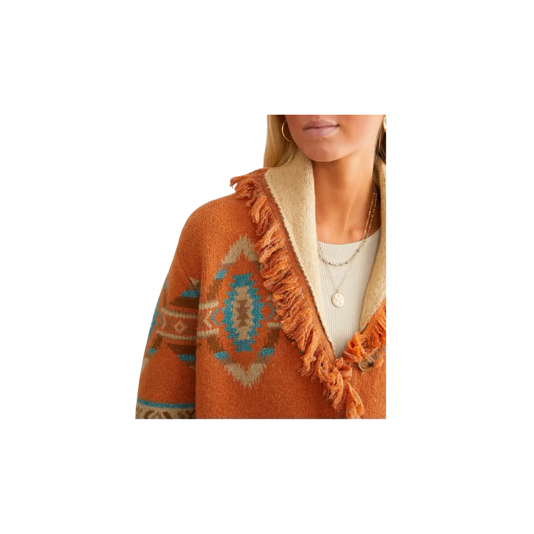 Miss Me Women's Aztec Print Sweater Orange Multi Cardigan