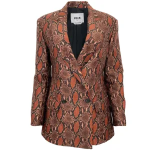 MSGM Brown Snake Print Double Breasted Blazer