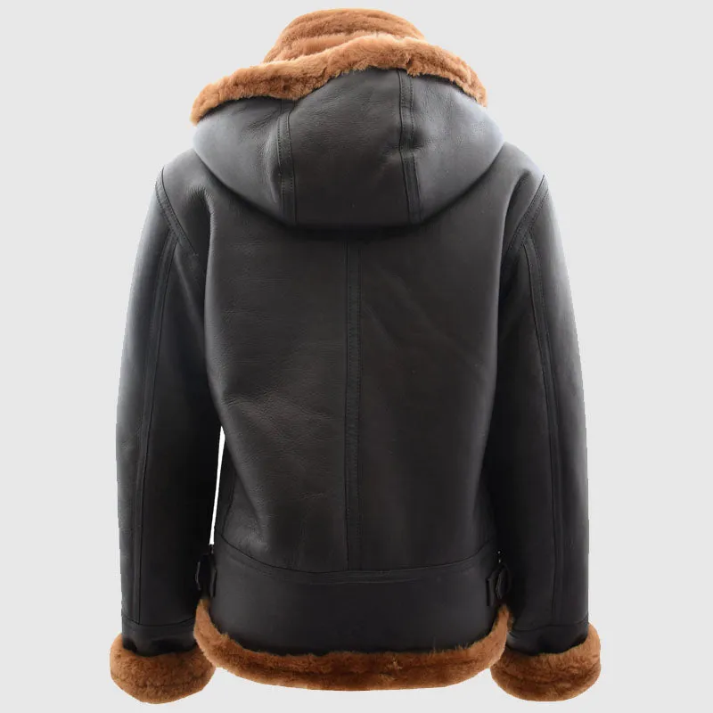 New Quality Womens Sheepskin B3 Detachable Hoodie Jacket Naomi Brown Ginger