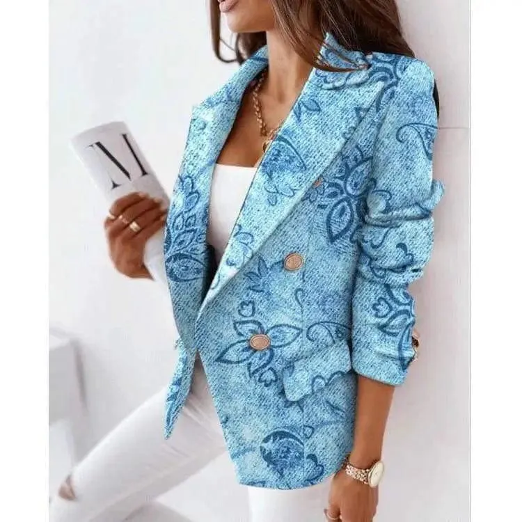 New Style Long-Sleeved Double-Breasted Fashion Print Suit