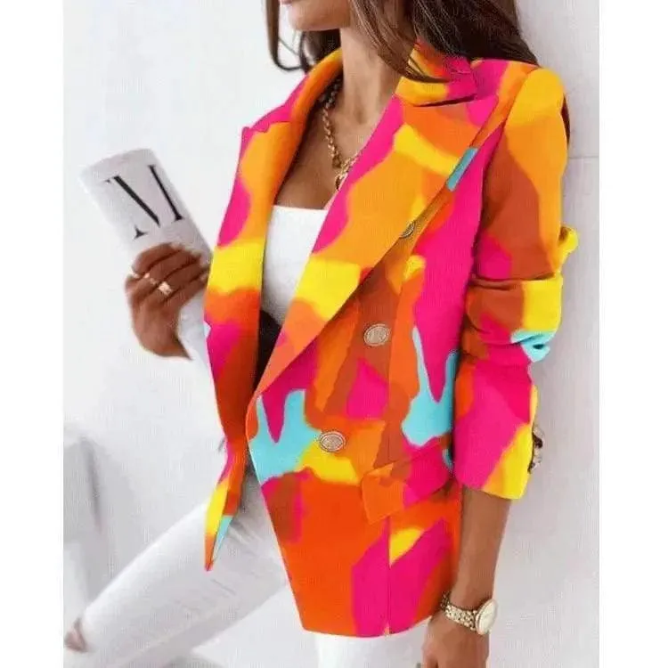 New Style Long-Sleeved Double-Breasted Fashion Print Suit