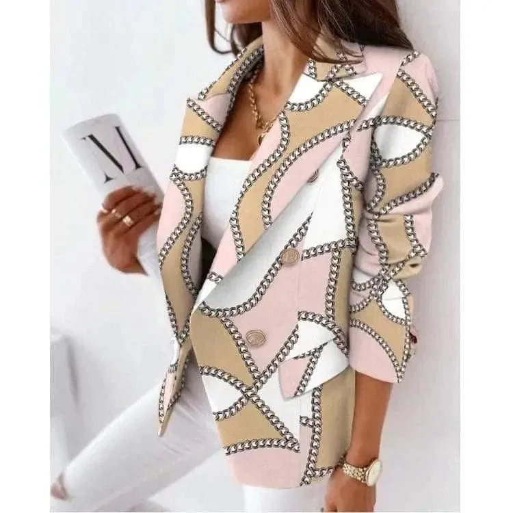 New Style Long-Sleeved Double-Breasted Fashion Print Suit