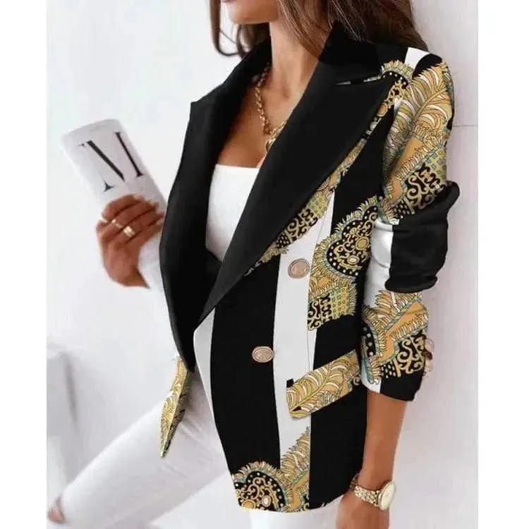 New Style Long-Sleeved Double-Breasted Fashion Print Suit