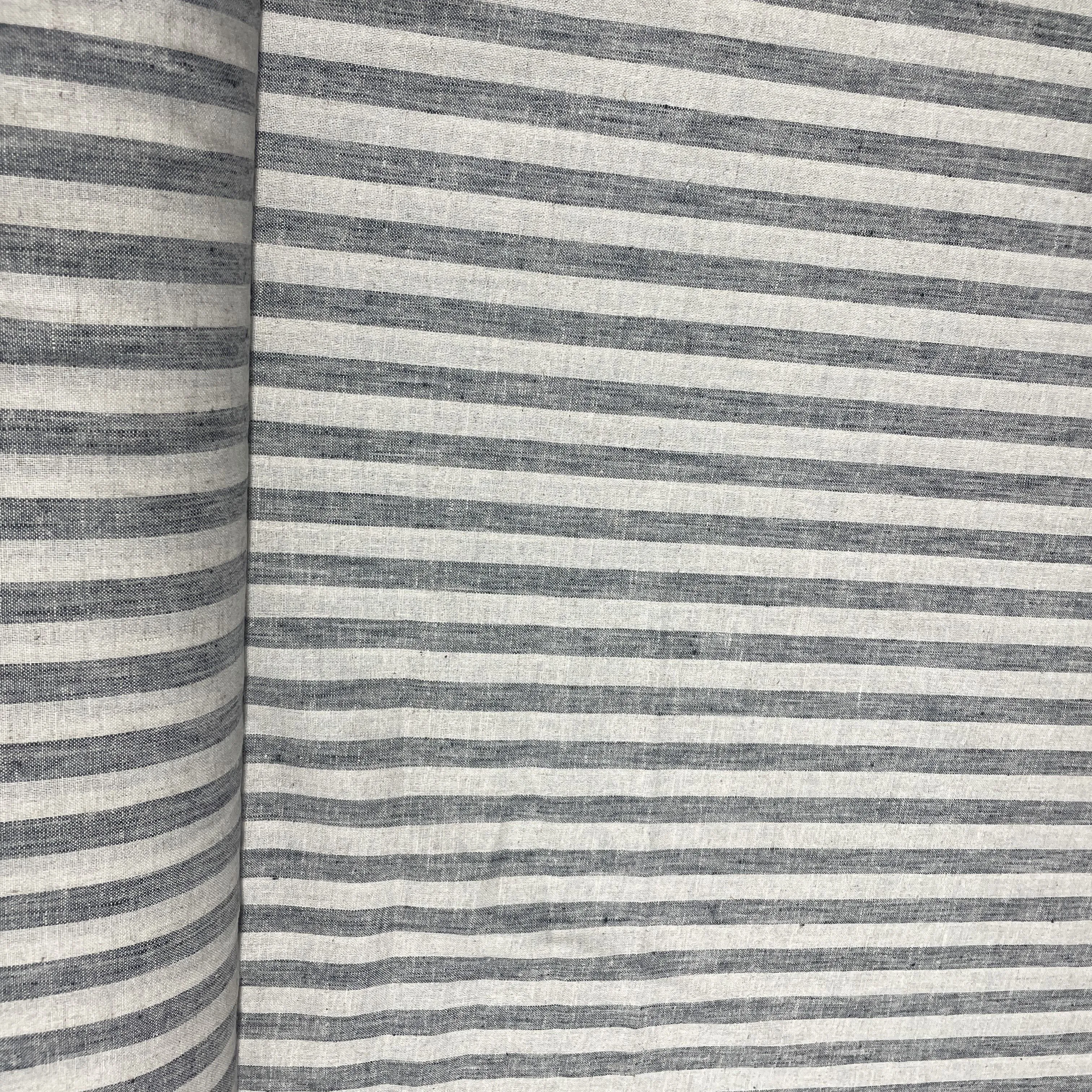 Off White & Black Stripes Print Cotton Linen Fabric 18432