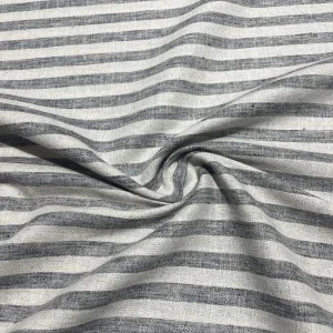 Off White & Black Stripes Print Cotton Linen Fabric 18432