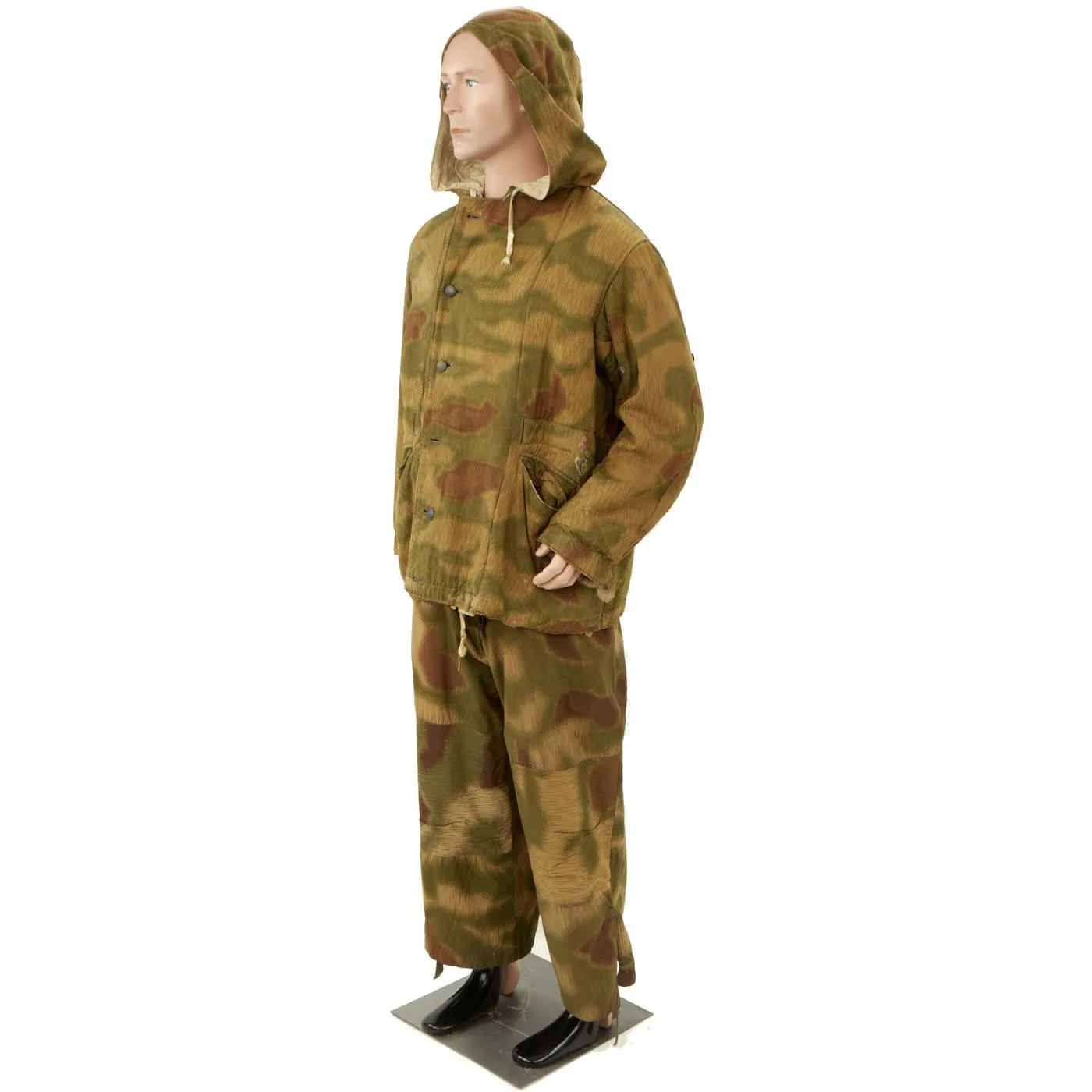 Original German WWII Tan Water Camouflage Pattern Reversible Winter Parka with Pants