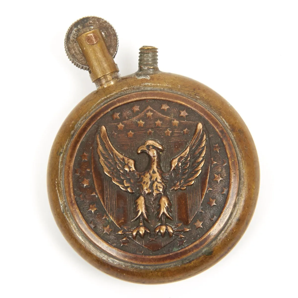 Original U.S. WWI All Brass Circular Military Cigarette Lighter - Liberty Eagle