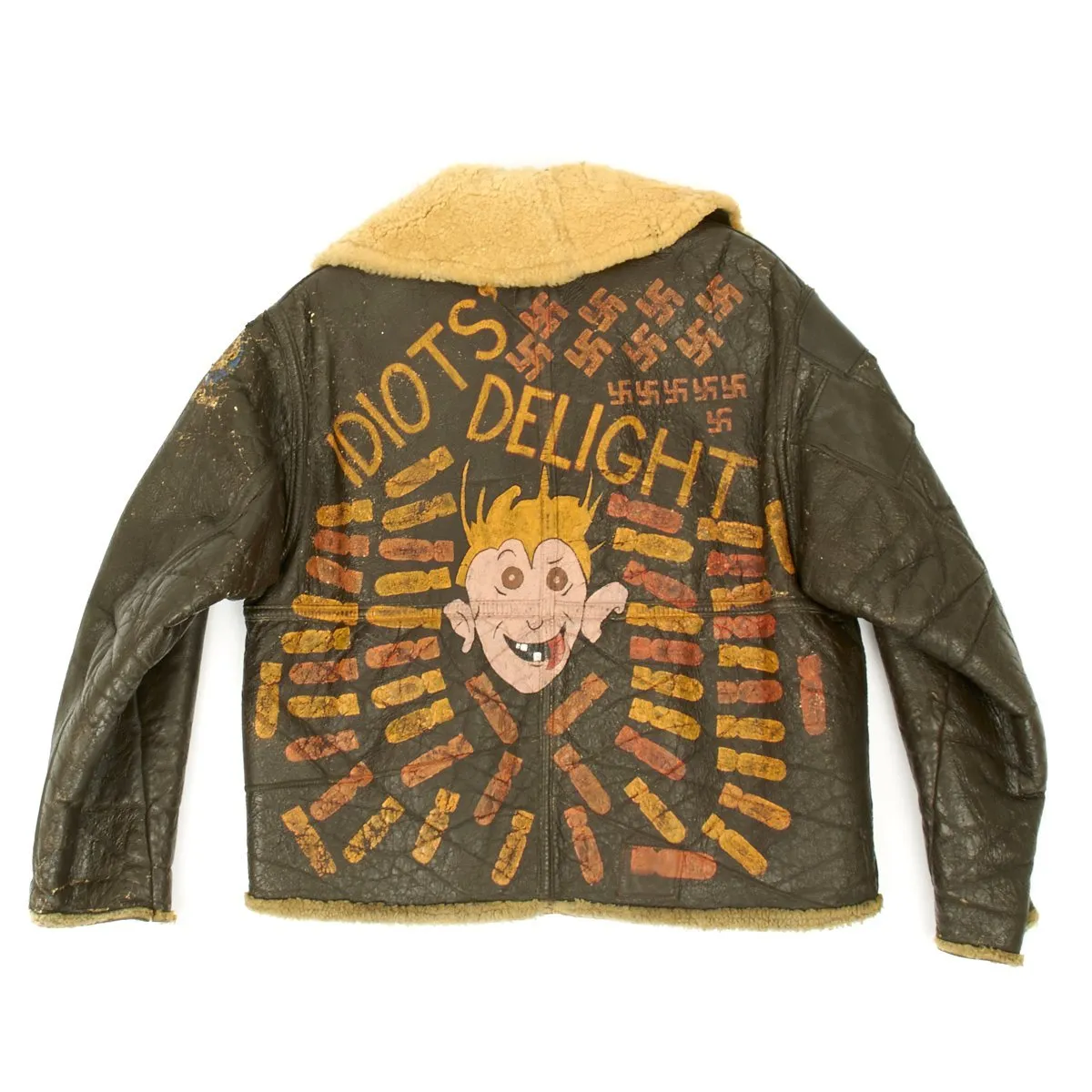 Original U.S. WWII B-17 Idiots Delight Painted Type D-1 Sheepskin Jacket