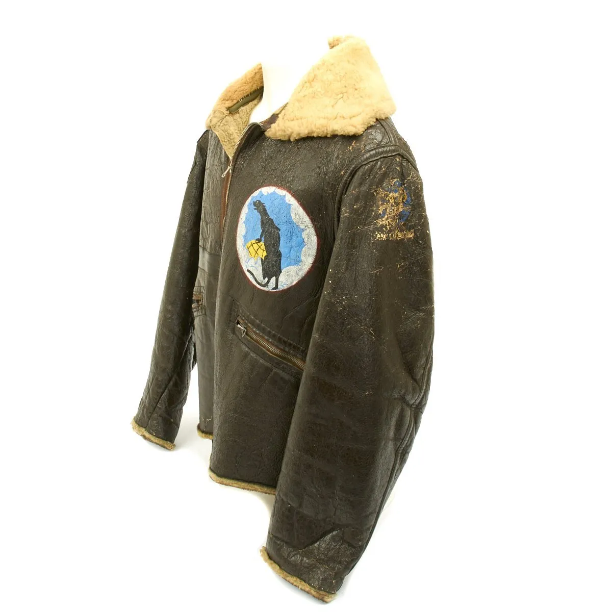 Original U.S. WWII B-17 Idiots Delight Painted Type D-1 Sheepskin Jacket