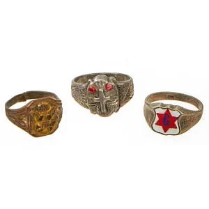 Original U.S. WWII to Korean War Military Trench Art / Souvenir Ring Lot - 3 Rings (Sizes 9.5 and 10.5 US)