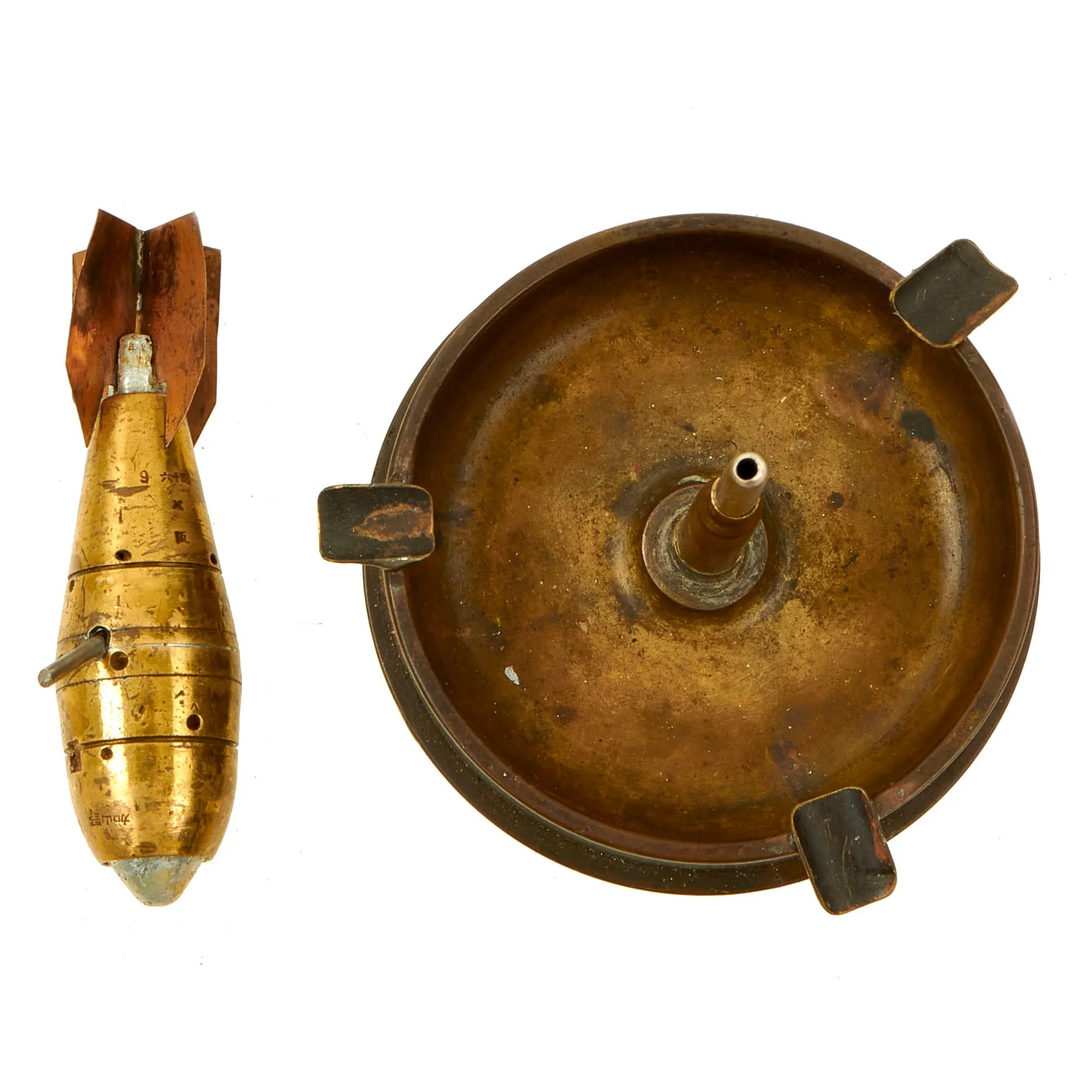 Original U.S. WWII Trench Art Ashtray With “Bomb” Constructed Out of Multiple Type 88 Fuses With US 105mm Base