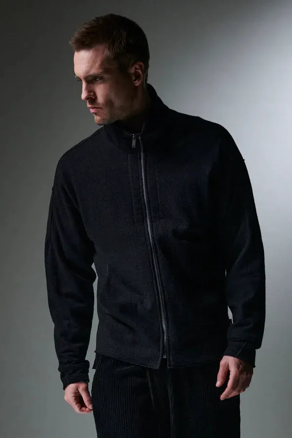 Oversize zipped jacket in boiled wool - Black