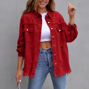 Oversized Denim Casual Long Boyfriend Distressed Korean Jackets