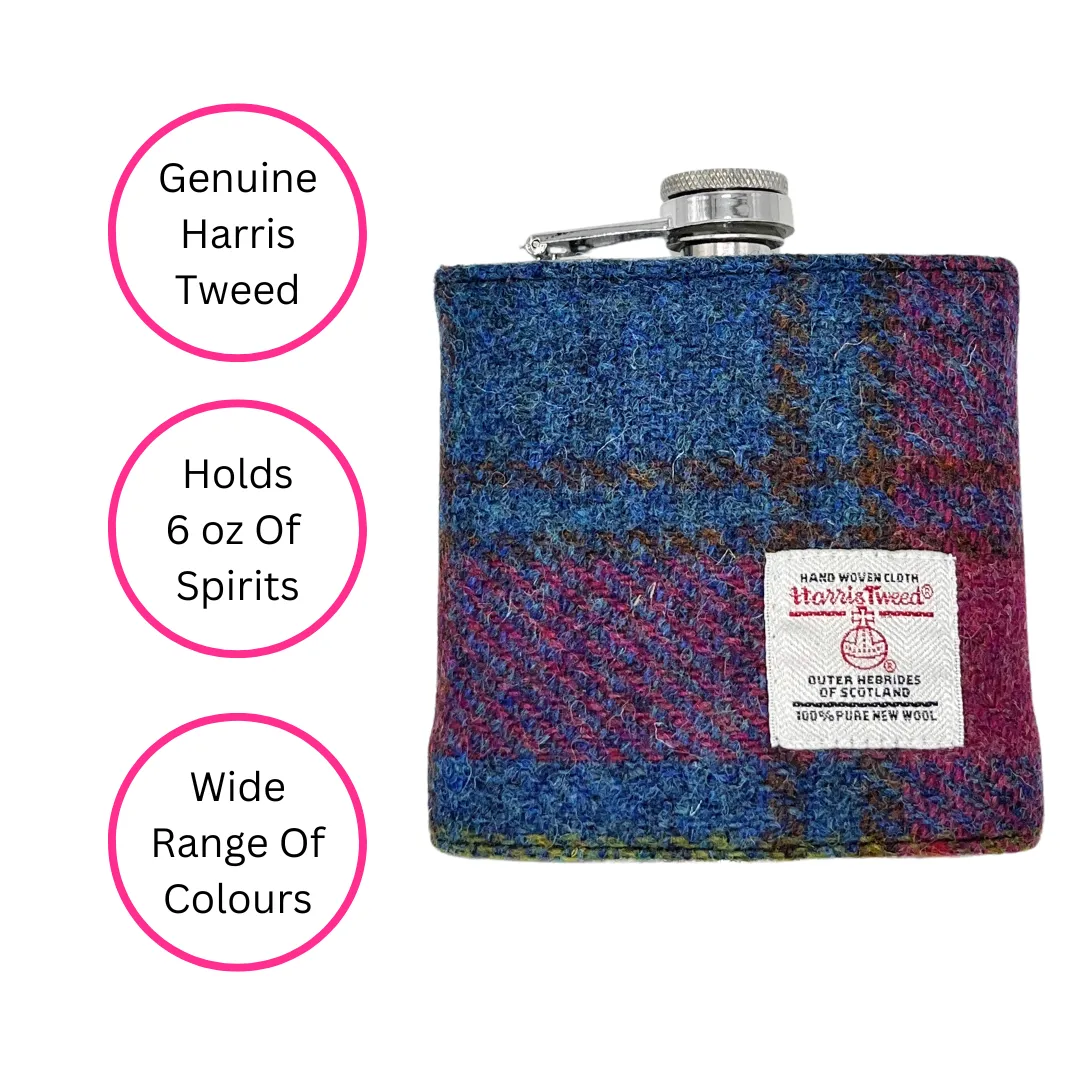 PINK AND BLUE HARRIS TWEED HIP FLASK