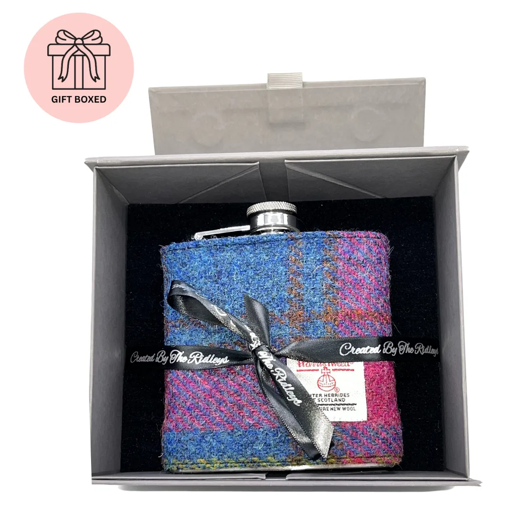 PINK AND BLUE HARRIS TWEED HIP FLASK