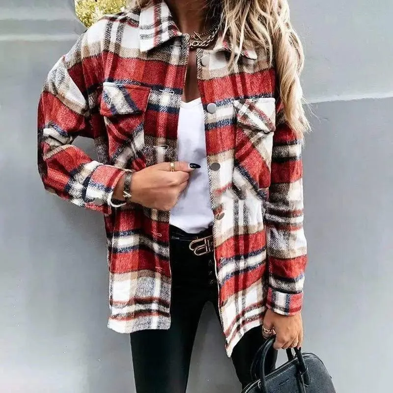 Plaid Long-Sleeved Cardigan Single-Breasted Casual All-Match