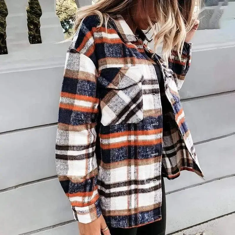 Plaid Long-Sleeved Cardigan Single-Breasted Casual All-Match