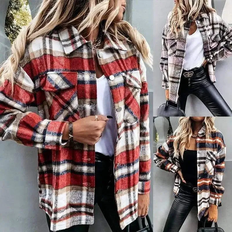 Plaid Long-Sleeved Cardigan Single-Breasted Casual All-Match