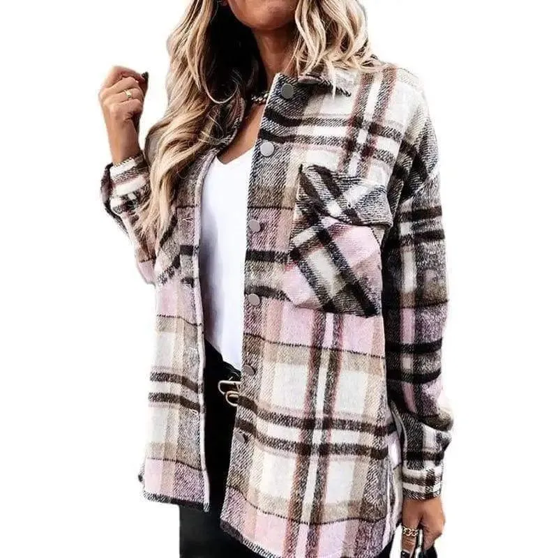 Plaid Long-Sleeved Cardigan Single-Breasted Casual All-Match