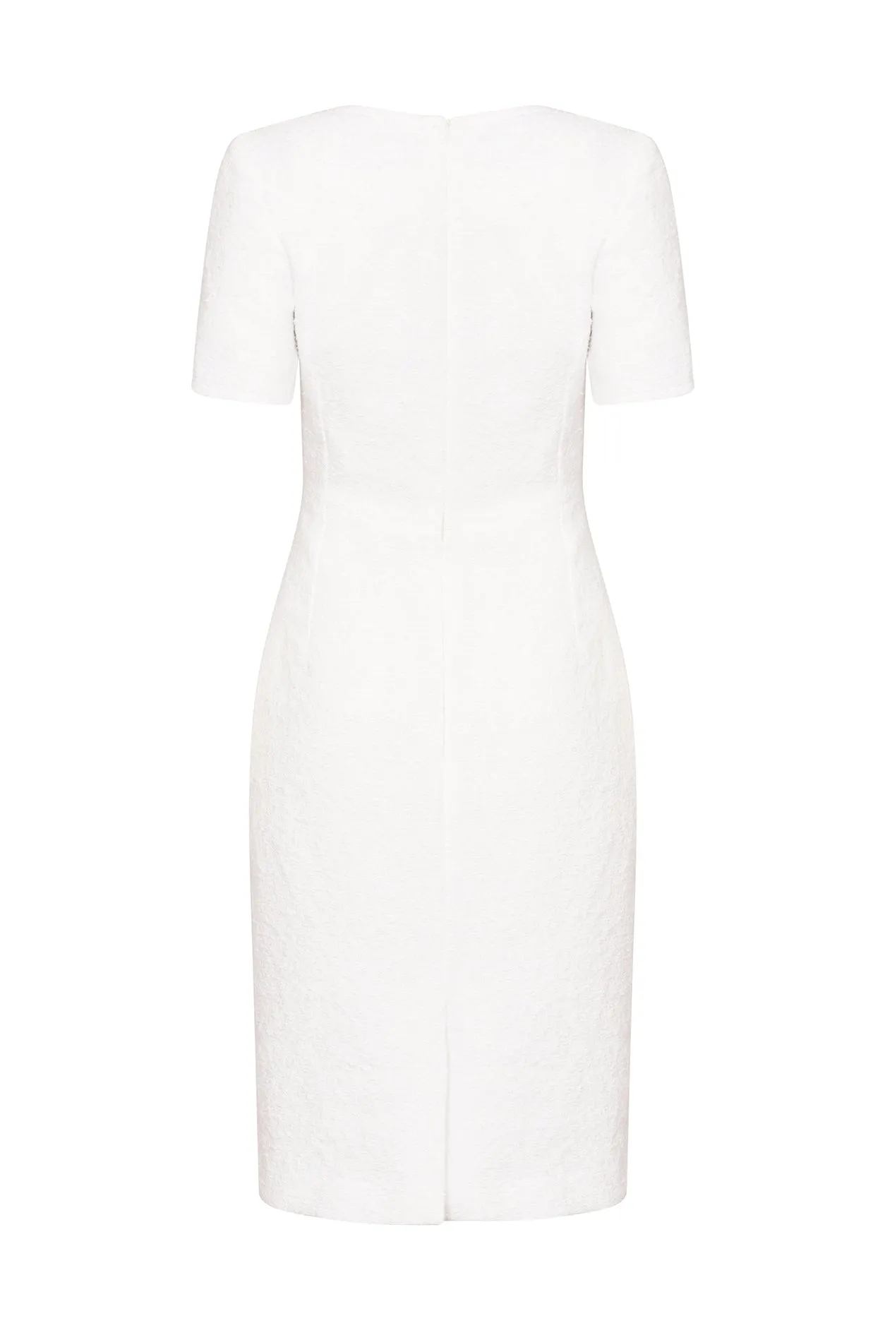 Plain White Tweed Dress with Neck and Hem Slits - Eve