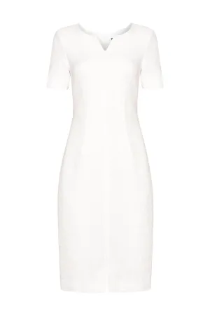 Plain White Tweed Dress with Neck and Hem Slits - Eve