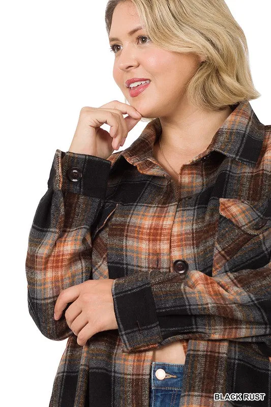 Plus Oversized Yarn Dyed Plaid Shacket