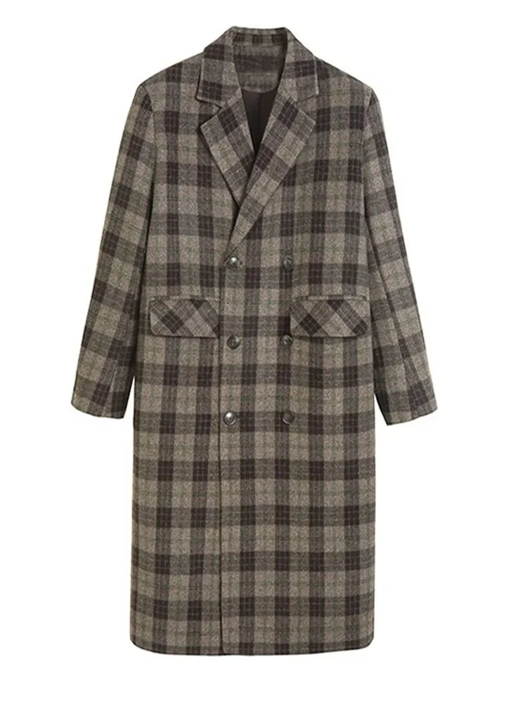 Pre Order:  Loose Fit Double-Breasted Plaid Coat