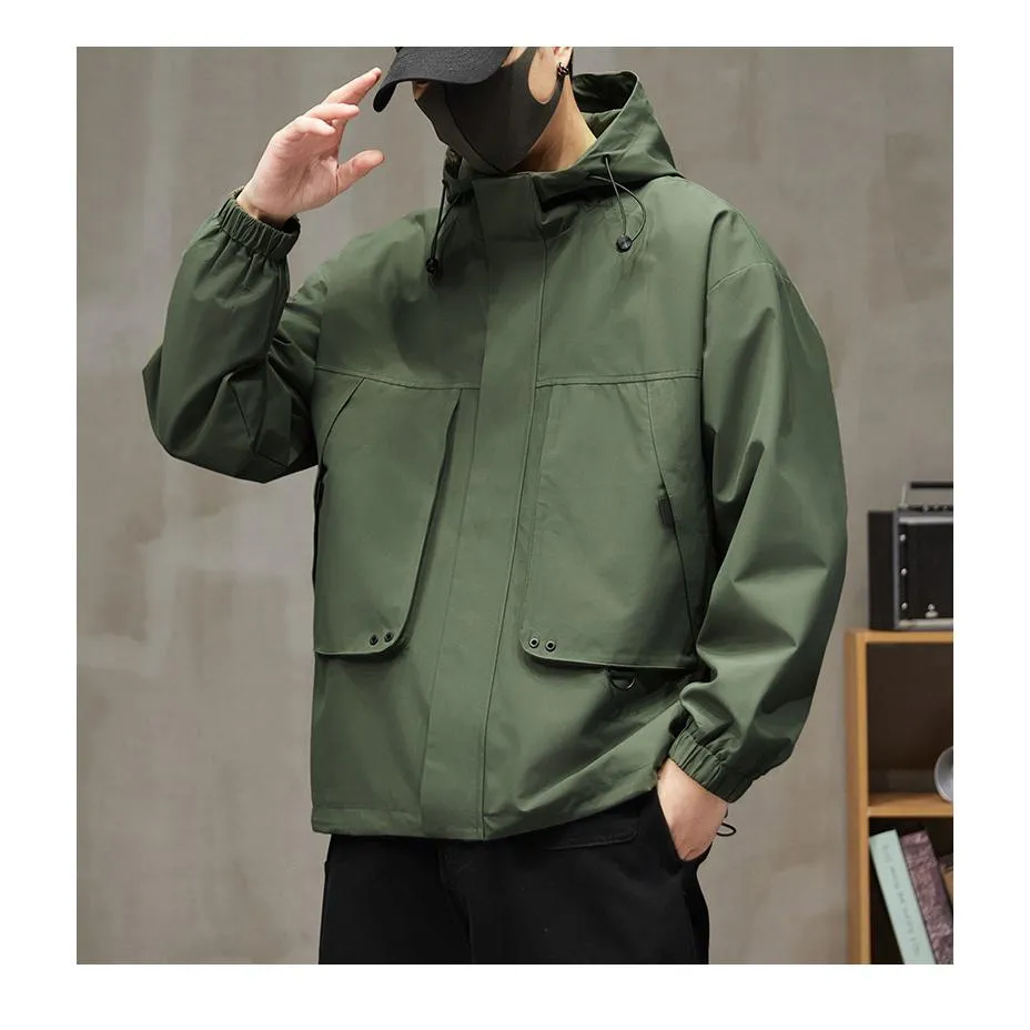 Raincoat Plain Hooded Water-Resistant Windbreaker