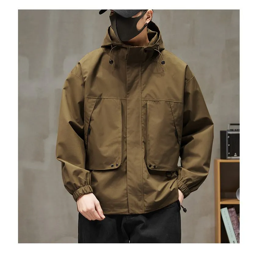 Raincoat Plain Hooded Water-Resistant Windbreaker