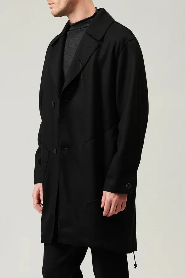 Raw cut boiled wool coat with cashemere touch - Black